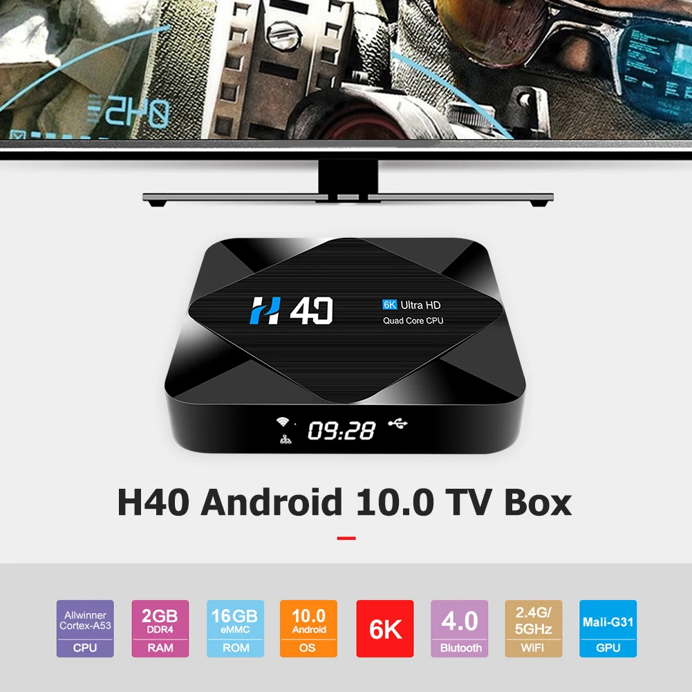 

H616 Quad-Core Smart Android 10 TV Box 2GB 16GB Allwinner H616 H.265 6K 2.4G 5G WiFi Media Player Google Set top Box