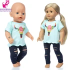 18-дюймовая Американская Одежда для кукол и девочек, футболка, рваные джинсы, брюки 43 см, верхняя одежда для новорожденных, кукол, рубашка, штаны с дырками