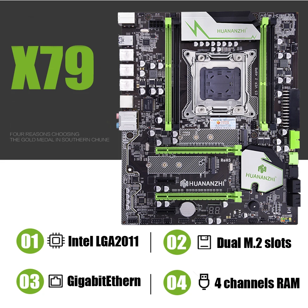 Huananzhi X79 материнская плата LGA2011 ATX USB3.0 SATA3 PCI-E NVME M.2 SSD Поддержка REG ECC памяти и Xeon