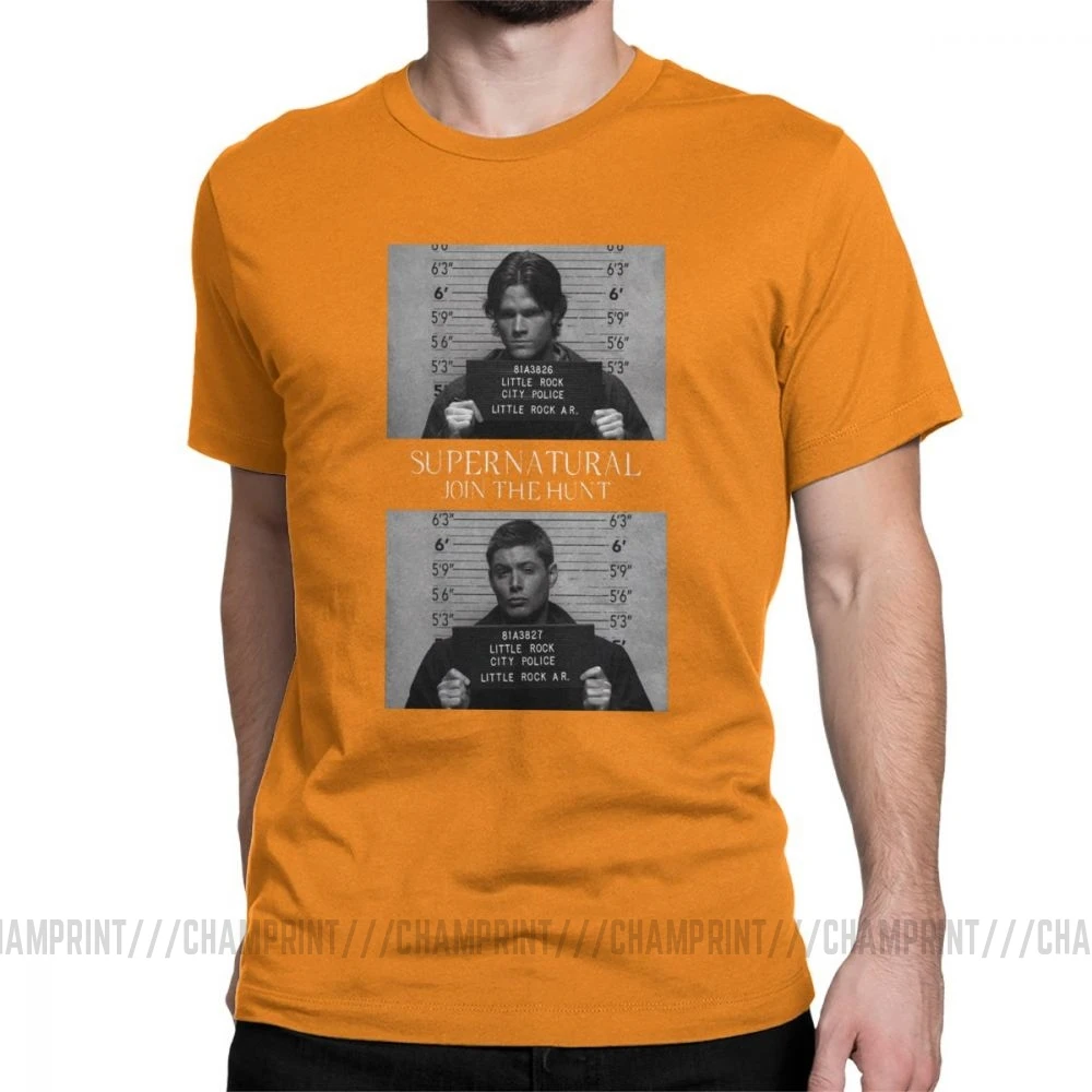 Сверхъестественная футболка Mugshot's Spn Brothers Angel Футболка мужская размера плюс одежда сумасшедшая футболка с круглым вырезом очищенный хлопок - Цвет: Оранжевый