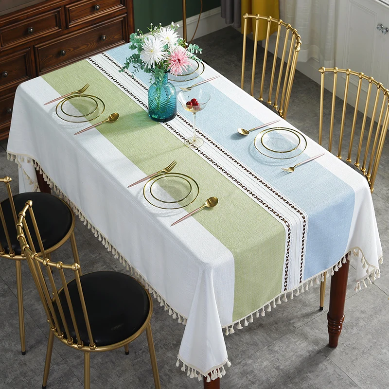 

Nordic Style Rectangle Table Cloth Waterproof Embroidery Table Cloth Pastoral Geometric Tassel Manteles Party Decoration
