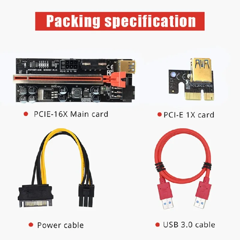 

VER009S PCI-E Riser Card 009S PCI Express PCIE 1X to 16X Extender 1M 0.6M USB 3.0 Cable 6Pin Power for GPU Mining Miner