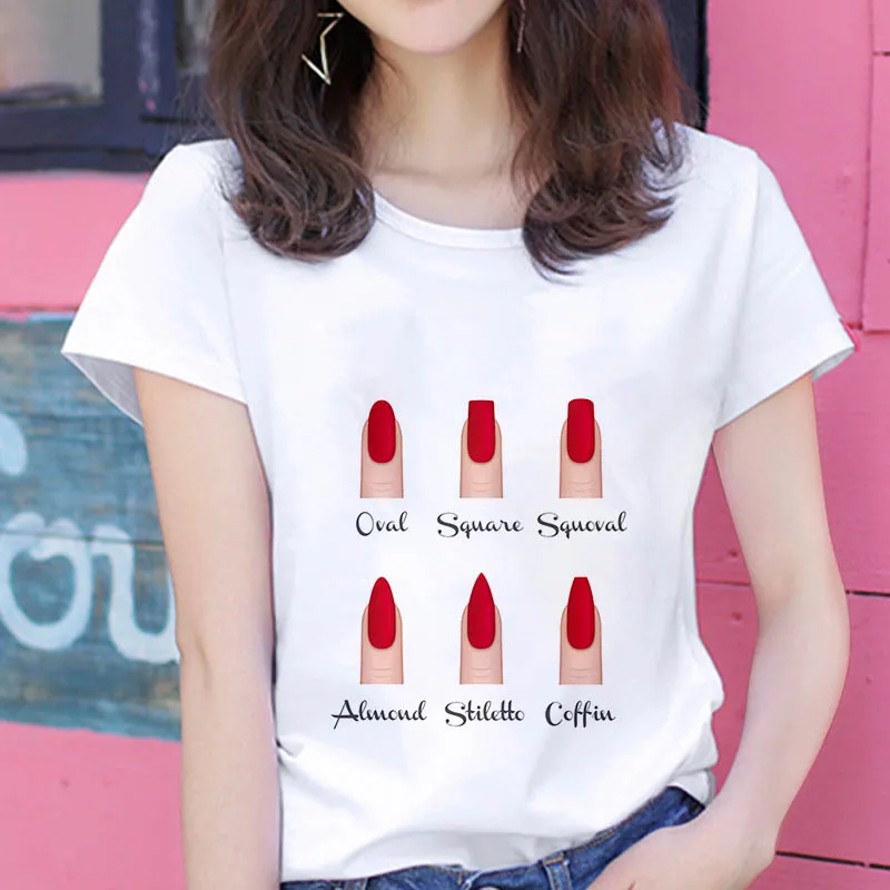 

2022 Summer fashion personality Nail art print Women T shirt Harajuku Casual Short Sleeve Female Basic Tops Shirt Ladies Tees_T-