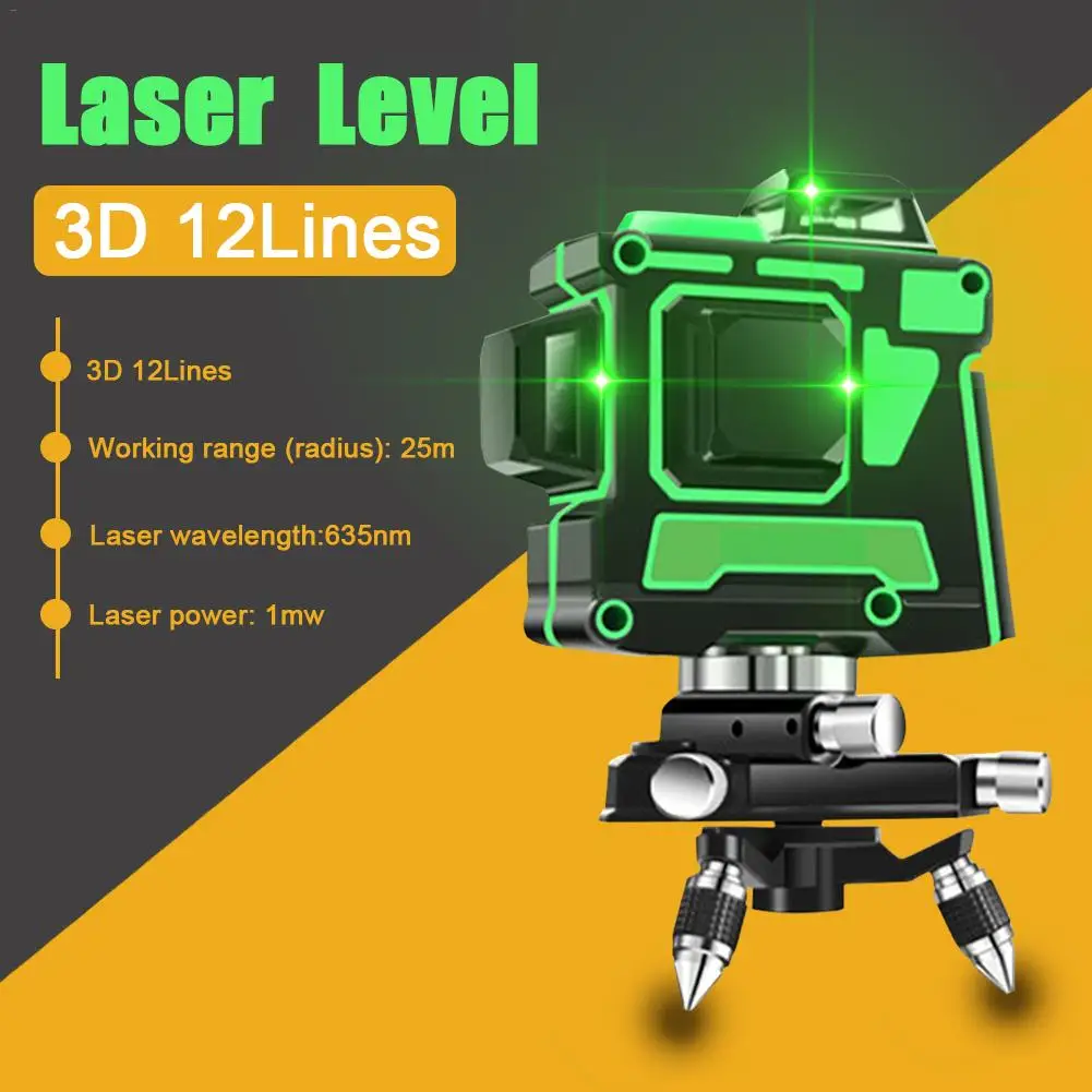 

Лазерный 3D уровень, самонивелирующийся мощный зеленый луч с 12 линиями инфракрасного излучения, горизонтали и вертикали на 360 градусов с пер...