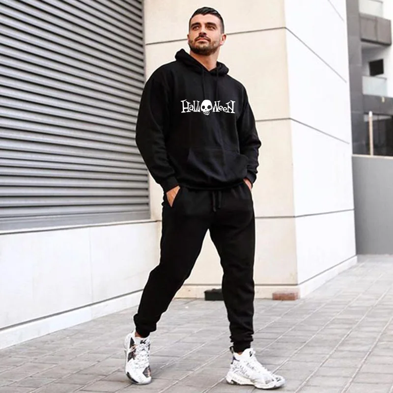 

Human Skeleton Men Printed Hooded Suits Halloween Male Hoodie and Pants 2PCS Set
