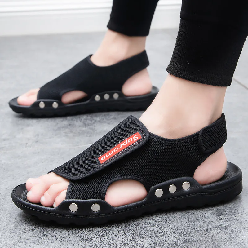 

Men's sandals flying woven breathable casual 2021 new style comfortable summer trend soft bottom outer wear can slippers men