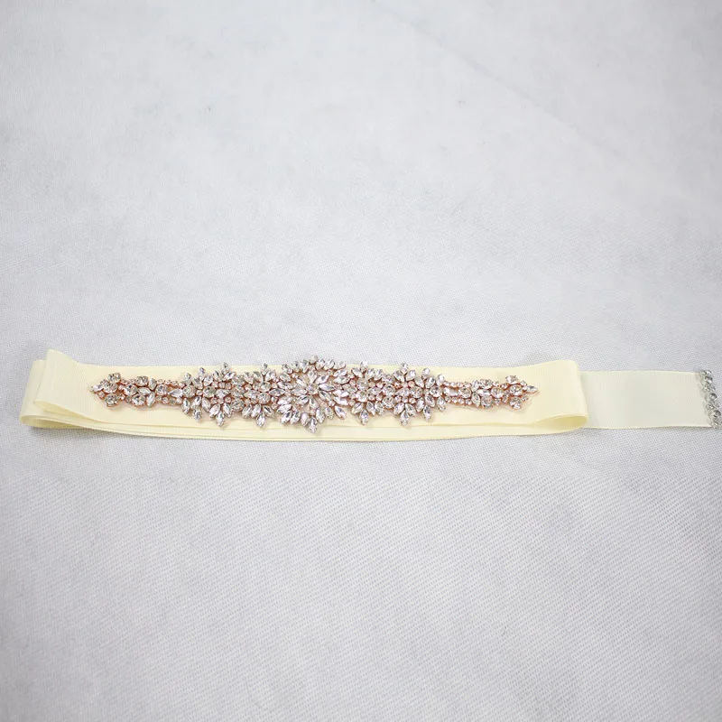 SLBRIDAL розовое золото кристалл свадебный пояс атласные Стразы вечернее платье для