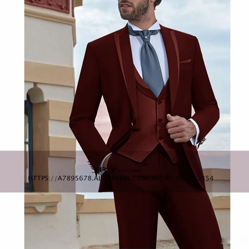 Мужской костюм из 3 предметов Свадебные смокинги для жениха мужской деловой приталенный костюм куртка (Блейзер + брюки + жилет) terno masculino
