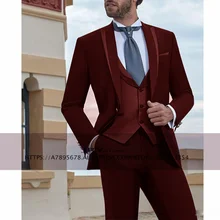 Traje de 3 piezas para hombre, y boda para novio esmoquin, chaqueta de traje de negocios ajustada (Blazer + Pantalones + chaleco), terno masculino (1)