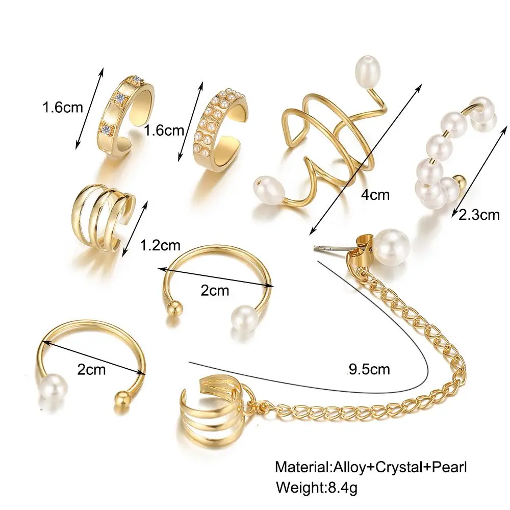 Модные металлические жемчужные клипсы для ушей 8 шт./компл. женские серьги без