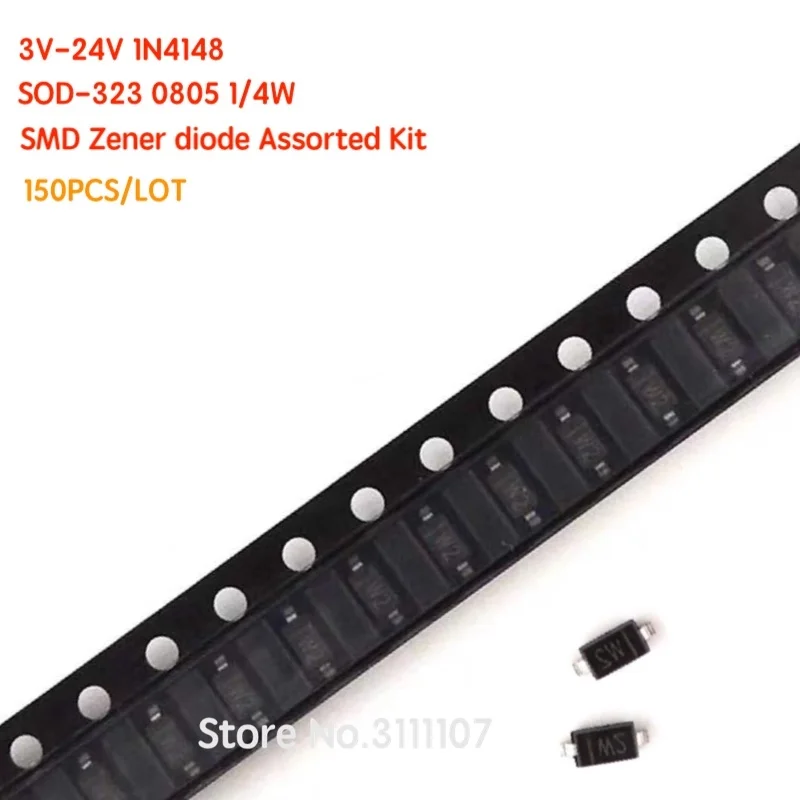 

150PCS/LOT 1N4148 3V-24V SOD-323 0805 0.25W 1/4W SMD Zener diode Assorted Kit Diode Set 15values * 10pcs =150pcs