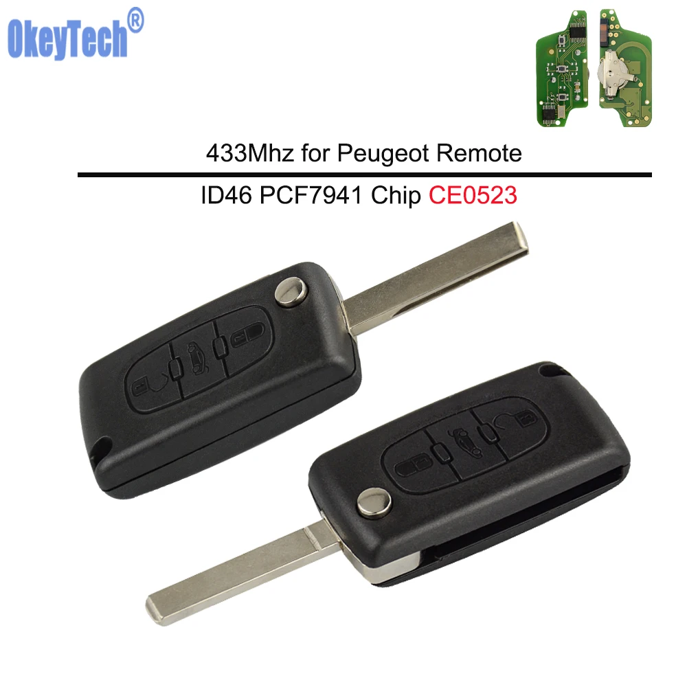 OkeyTech для Peugeot 407 308 307 208 207 Partner пульт дистанционного управления складной 3 кнопки