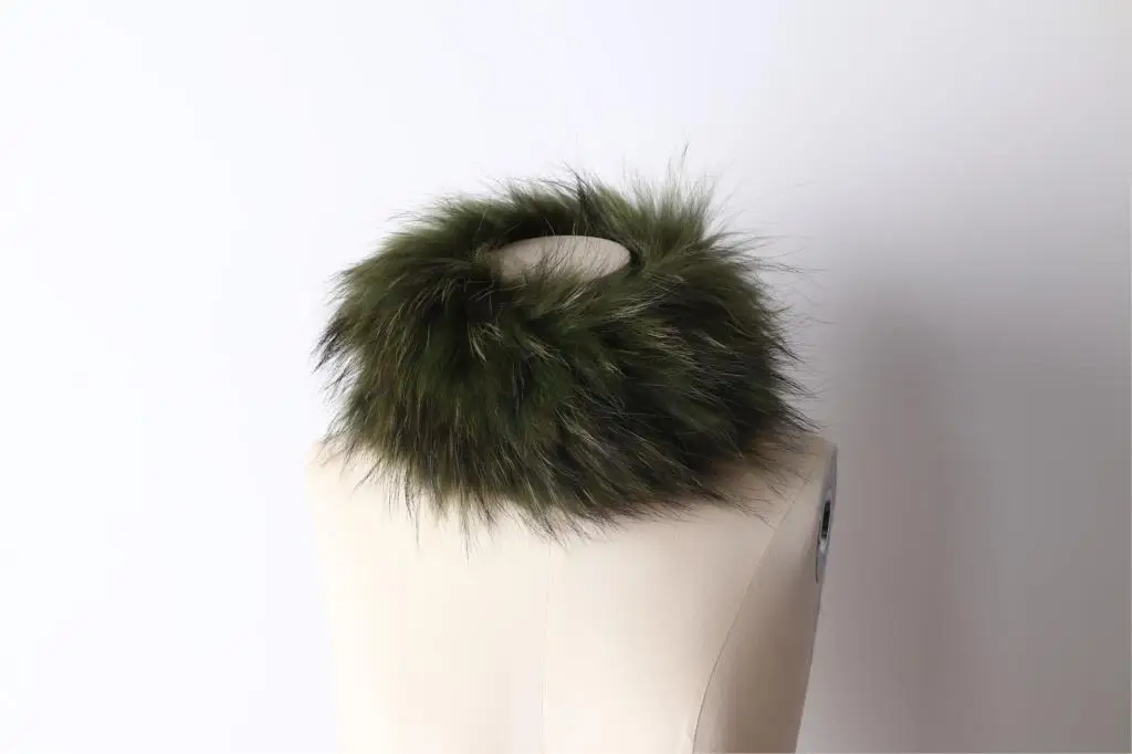 ZDFURS*, Новое поступление, повязка на голову из лисьего меха, ручная работа, вязаный эластичный шарф из лисьего меха, шарф, карамельный цвет, меховой шарф для шеи - Цвет: green raccoon