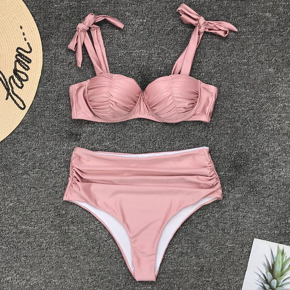Sexy Pleated Push Up Bikini 2020 Summer Bathing Suit High Waist Bikinis Set Swimwear Women Swimsuit Female maillot de bain femme | Женская