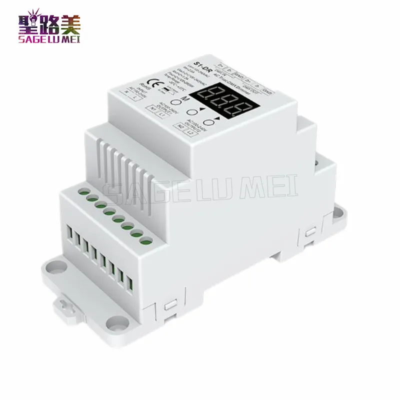 

(Free shipping)S1-DR AC100V-240V DIN rail 2 Channel 2CH AC Triac DMX Dimmer, Dual channel output Silicon DMX512 LED controller
