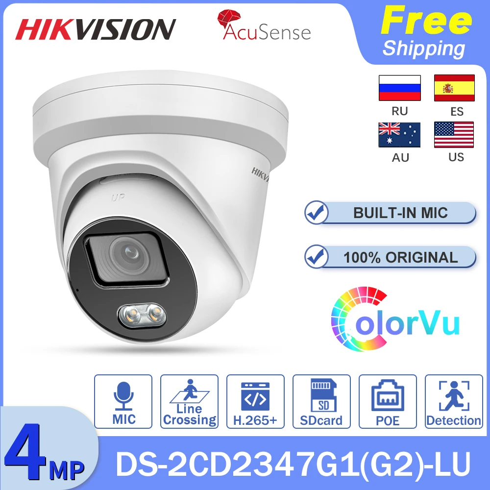 

Hikvision ColorVu Original 4MP IP Camera DS-2CD2347G1-LU CCTV POE Mic H.265+ SD Card AcuSense DS-2CD2347G2-LU Videovigilancia