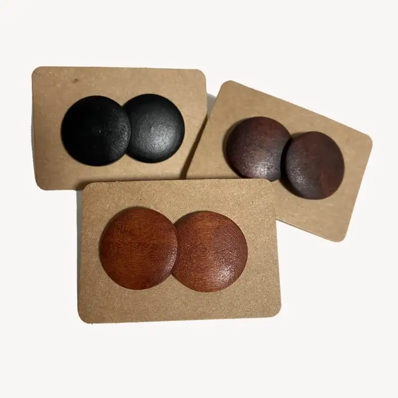 Серьги-гвоздики женские круглые из черного дерева 3 пары/компл. | Украшения и