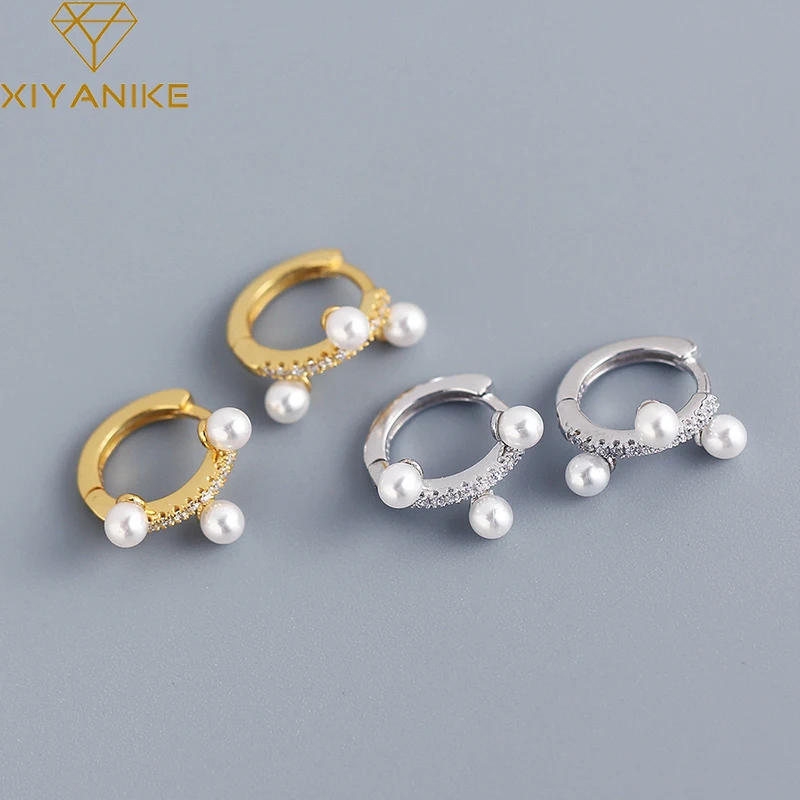 

XIYANIKE Silver Color Pearl Zircon Hoop Earrings Female Simple Fashion High Quality Exquisite Elegant Jewelry Accessories