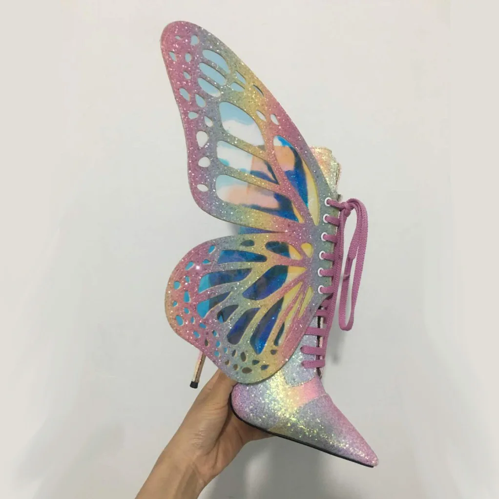 

New style thin heel high heels fashion women's boots cross lace sequins butterfly sequins women's Boots