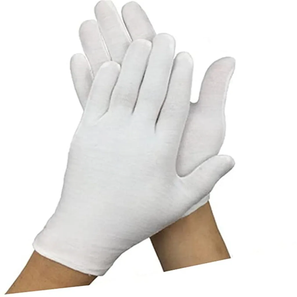 Многоразовые белые хлопковые перчатки тонкие эластичные мягкие для сухого