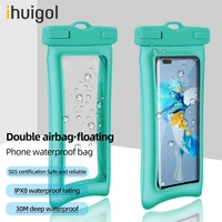 ihuigol waterproof pouch swimming beach dry 7 2 inch phone float bag underwater snow rainforest diving surfing beach sport bags