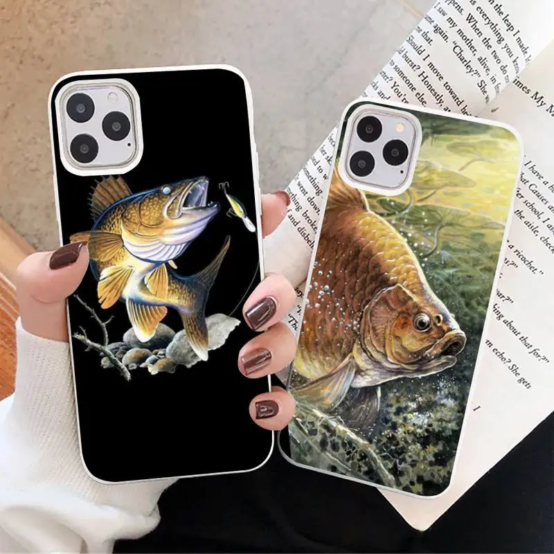 

Carp Fishing Fish Phone Case White Candy Color for iPhone 11 12 mini pro XS MAX 8 7 6 6S Plus X SE 2020 XR