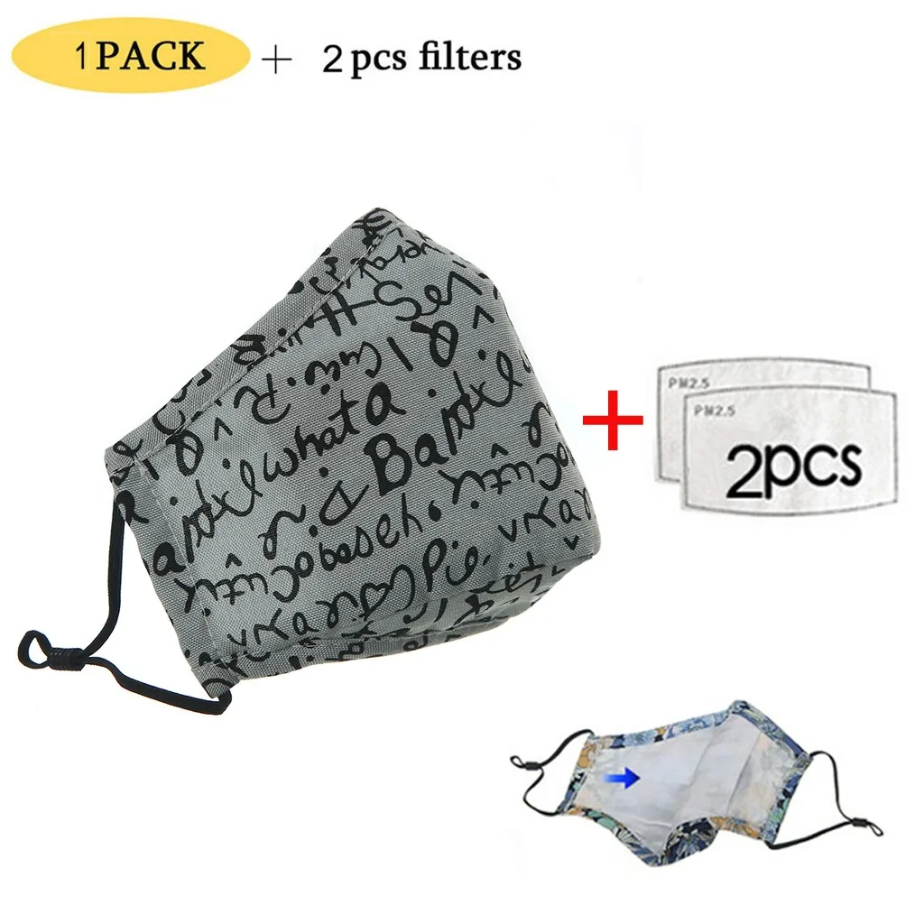 

Unisex washable mask printed letters dustproof washable cotton cloth with 2 filter Face Masks Cover Protect Unisex Mask#25