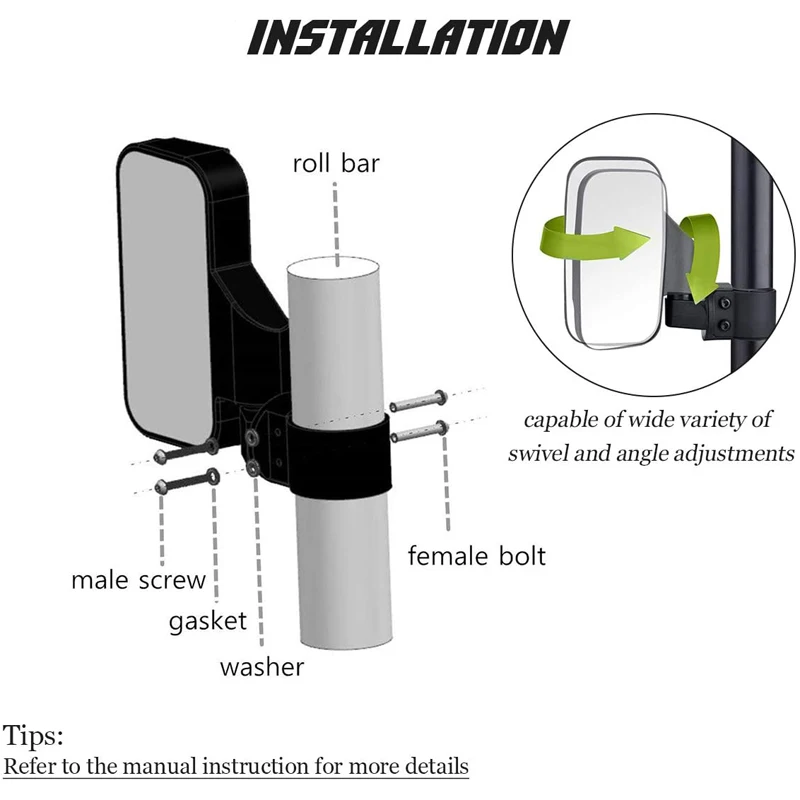 Боковые зеркала UTV 2 шт. Регулируемые Широкие заднего вида для Polaris RZR Kawasaki 1 75/2