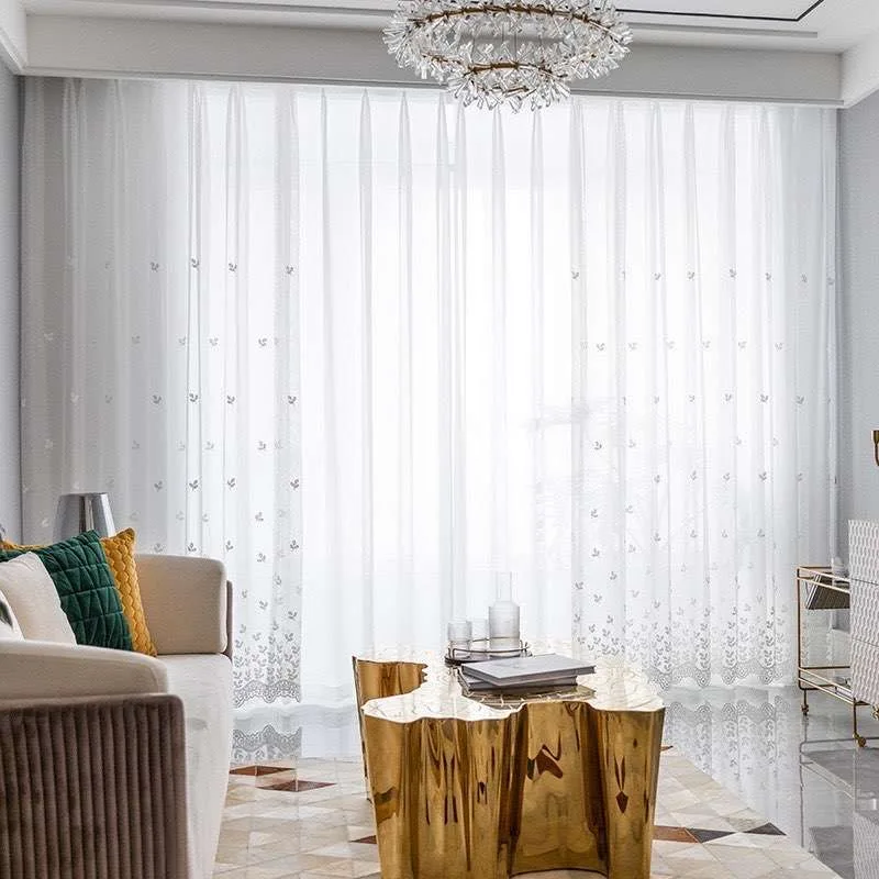 

Morden White Leaves 3D Curtain Window Bedroom Sheer Fabrics Drape Bay Kitchen Panel Cortinas Tulle Curtain Home Decoration