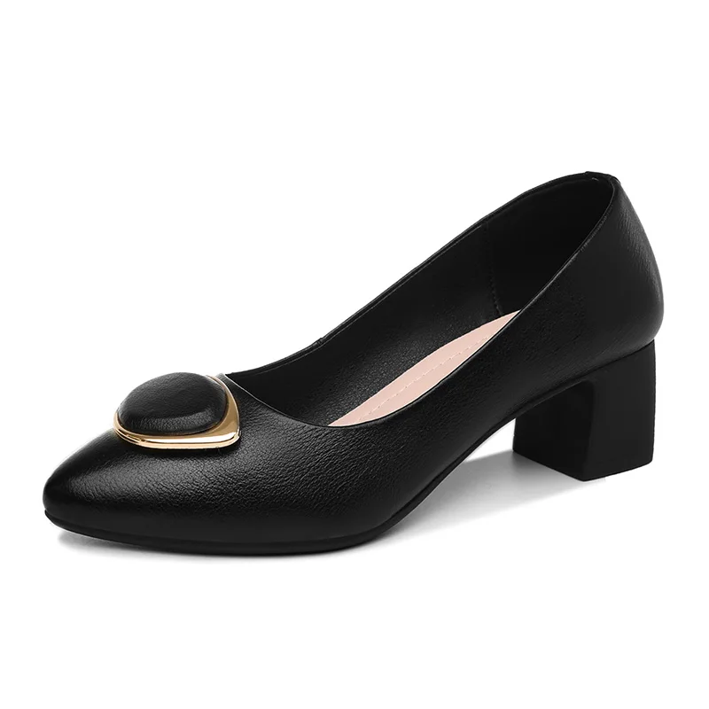 

Round Toe Thick Heel Single Shoes Set Foot Solid Color Shoes Women Waterproof Platform Women Shoes