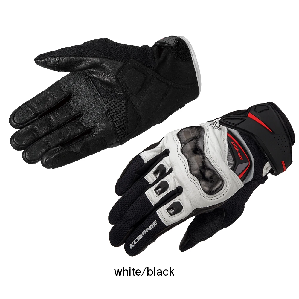 

Black White Komine GK-224 Carbon Protect Leather Mesh Gloves Motorbike Downhill Bike GK 224 Glove