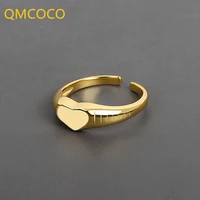 qmcoco silver color korean ins style simple heart shape open adjustable elegance rings handmade fashion jewelry gifts