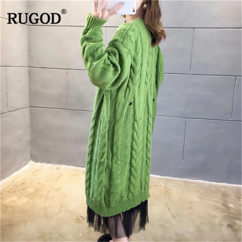 

RUGOD 2019 New Autumn Women Solid Long Sweater Coat Open Stich Long Sleeves Loose Sweater Temperament Korean Stylish Cardigan