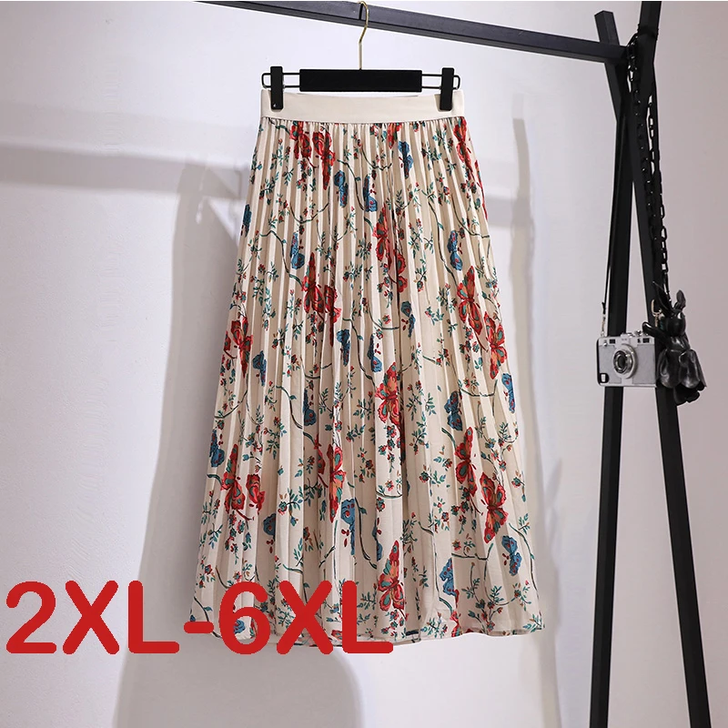 

Женская летняя трапециевидная юбка с цветочным принтом, Повседневная Свободная женская одежда больших размеров, плиссированные юбки