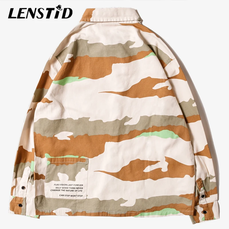 Мужская свободная камуфляжная рубашка LENSTID 2019 в стиле Харадзюку хип-хоп уличная