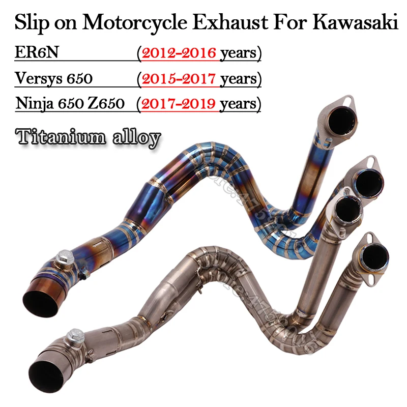 

Slip on Motorcycle Exhaust Modified For Kawasaki ER6N ER6F Versys 650 Z650 Ninja 650 Titanium Alloy Moto Front Middle Link Pipe