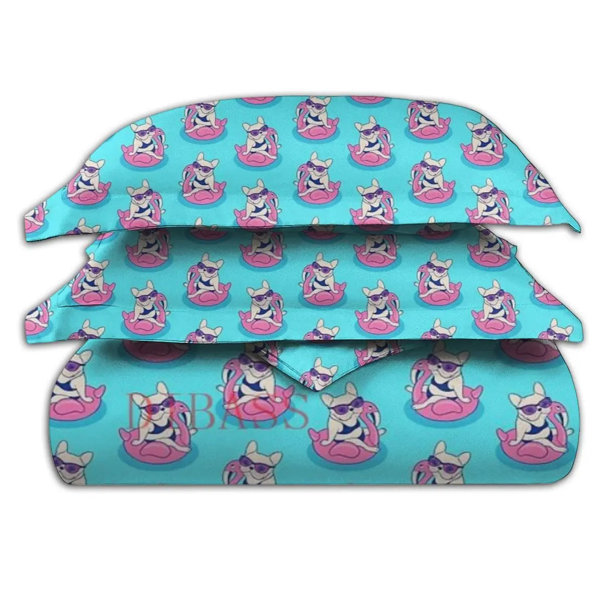 Френчи наслаждается летом в бассейне с Фламинго мягкой фоторамке 2 наволочками