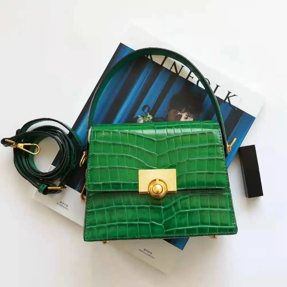 

Genuine Leather Small Handbags 2021 Luxury High Quality Alligator Bag Fashion Female Shoulder Crossbody Bag Green Brown Wine Red