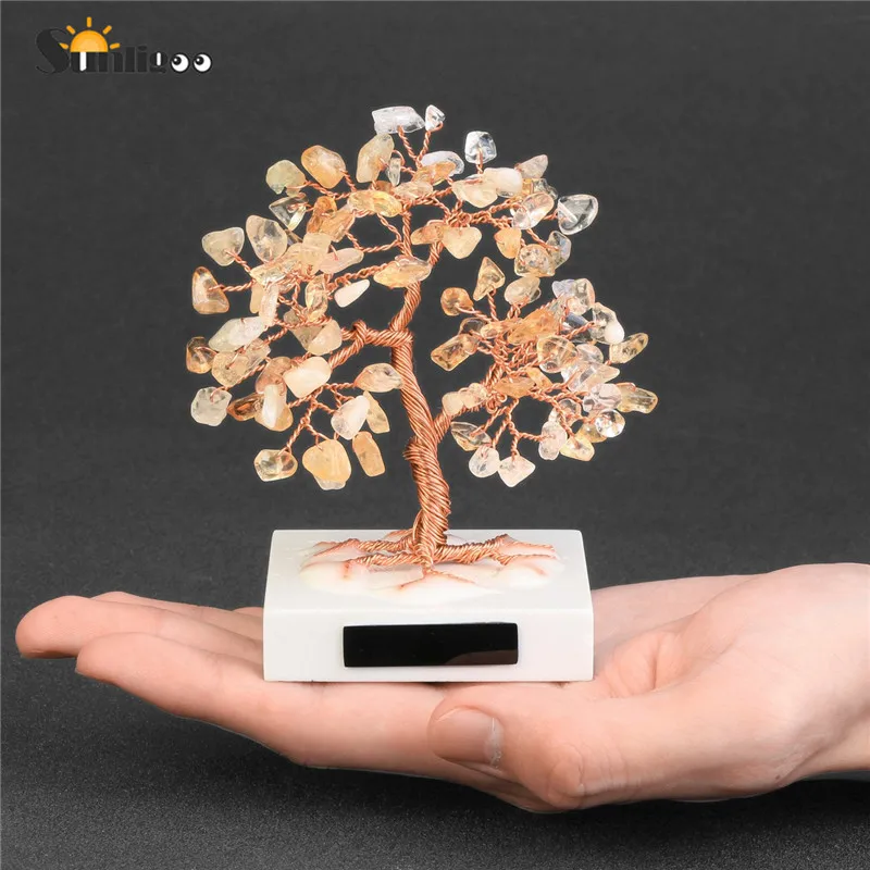 1pc Yellow Quartz Sunligoo 1 шт. мини целебное Хрустальное денежное дерево ручной работы медная проволока обернутая выпавшим драгоценным камнем дерево фэн-шуй украшения домашний декор - Цвет: 1pc Yellow Quartz
