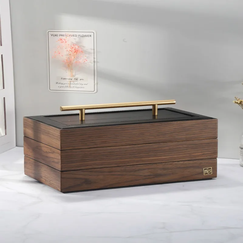 

New wooden jewelry box with handle, three-layer storage, jewelry manager, carrying box, women's ring, necklace box WY606