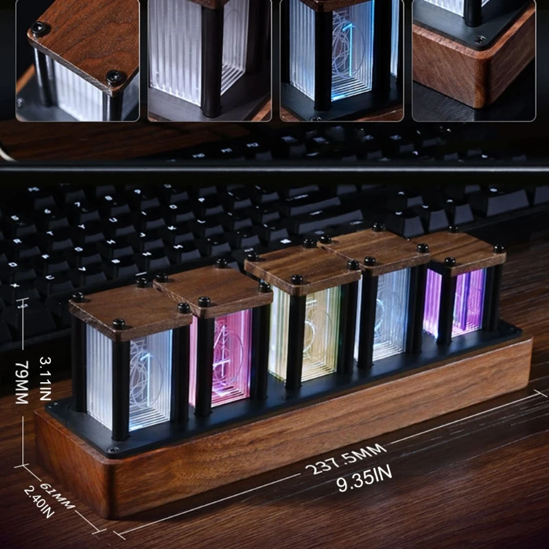 

Time tube Glow tube Quasi-glow tube clock LED digital solid wood Chinese night light bar atmosphere light Brightness adjustable