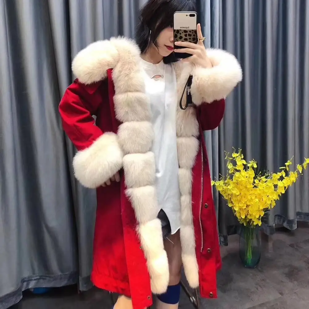 Пальто женское зимнее 2020 новая мода пуховик длинный стиль с воротником из лисьего меха и подкладкой из настоящего кролика-рекса одежда большого размера.