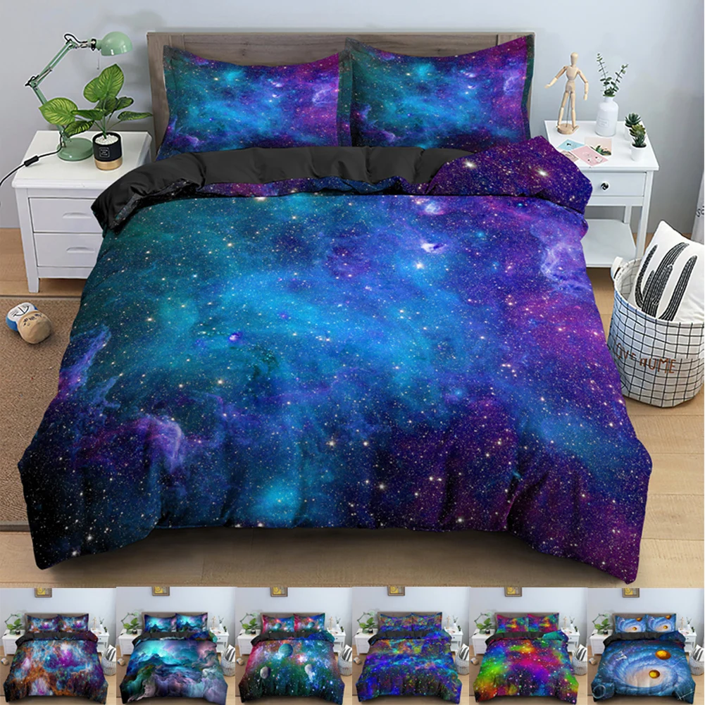 Комплект постельного белья Galaxy Space, 3Д, Вселенная, пододеяльник, Психоделическое стеганое одеяло, покрывало на молнии, Королевский двуспальн...