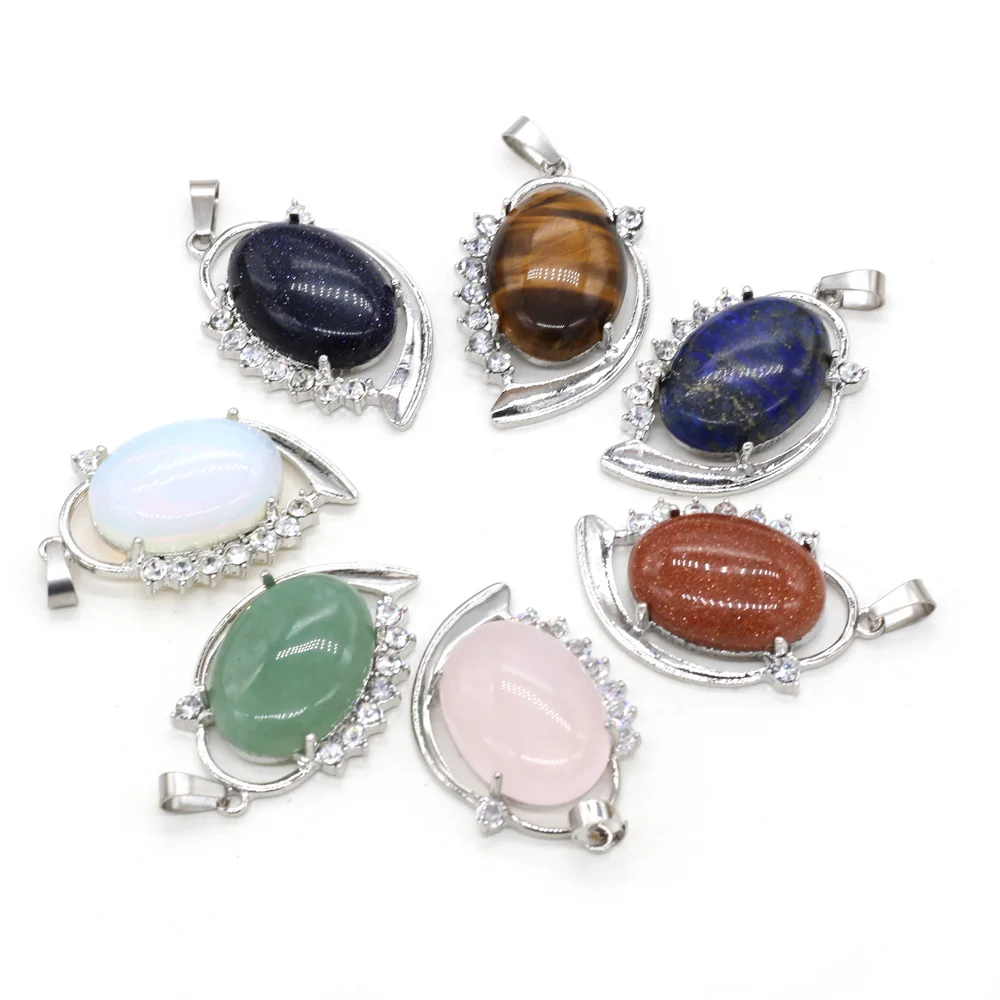 

Natural Stone Pendant Exquisite Oval Shape Lapis Lazuli Agates Crystals Amethysts Charms for Jewelry Making Women Necklace DIY