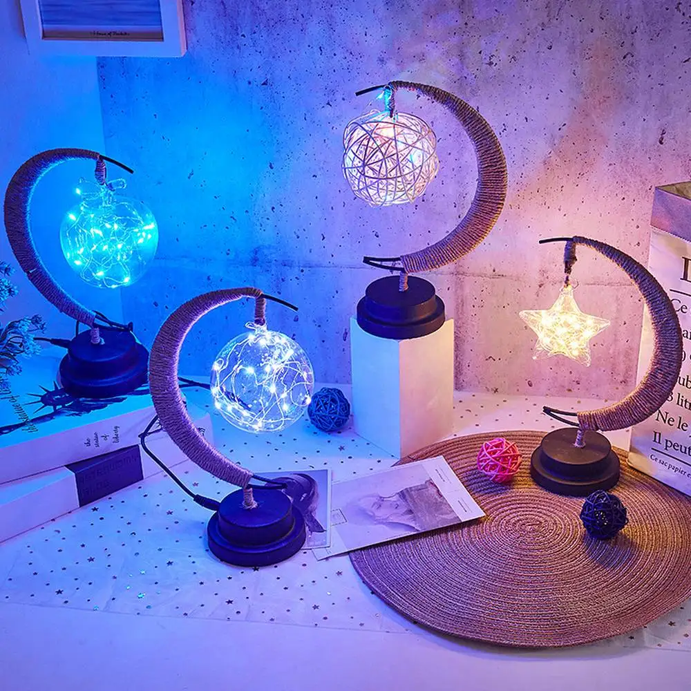 Светодиодная лампа в виде звезд и Луны светильник ротанговый шар свет подарок