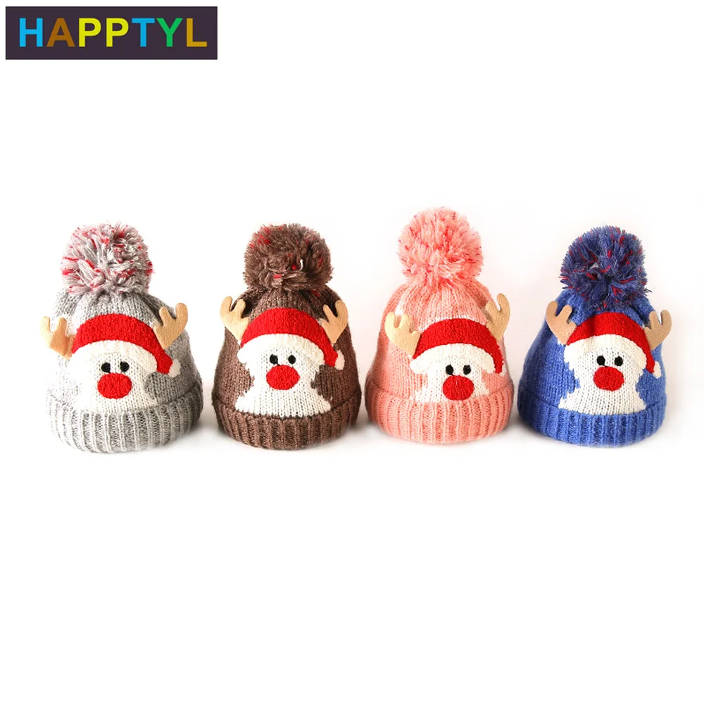 HAPPTYL 1 шт зимняя детская теплая шапка шапки Санта Клаус вязаный шарик шапочка для