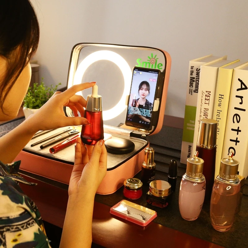 

With Live Broadcast Ring Light Mirror Bathroom Storage Organization Makeup Organizers Portable Home Travel Cosmetic Storage Bag
