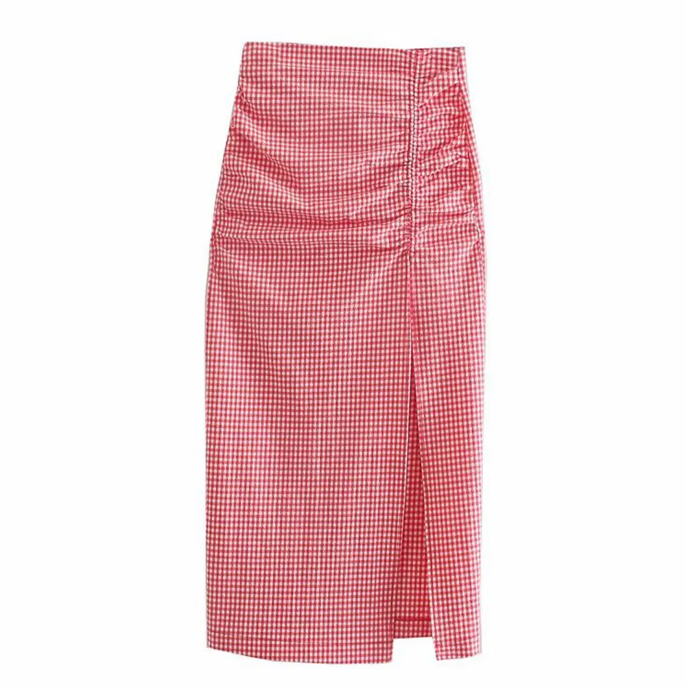 

2021 Za женская летняя обувь новый корейский стиль моды сбоку Разделение жаккардовый клетчатый юбка средней длины в стиле ретро юбка с завышен...