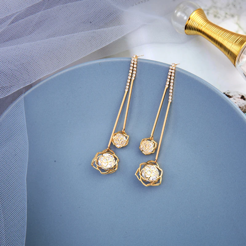 Женские Висячие серьги BALANBIU золотого цвета с кристаллами и цирконием модные