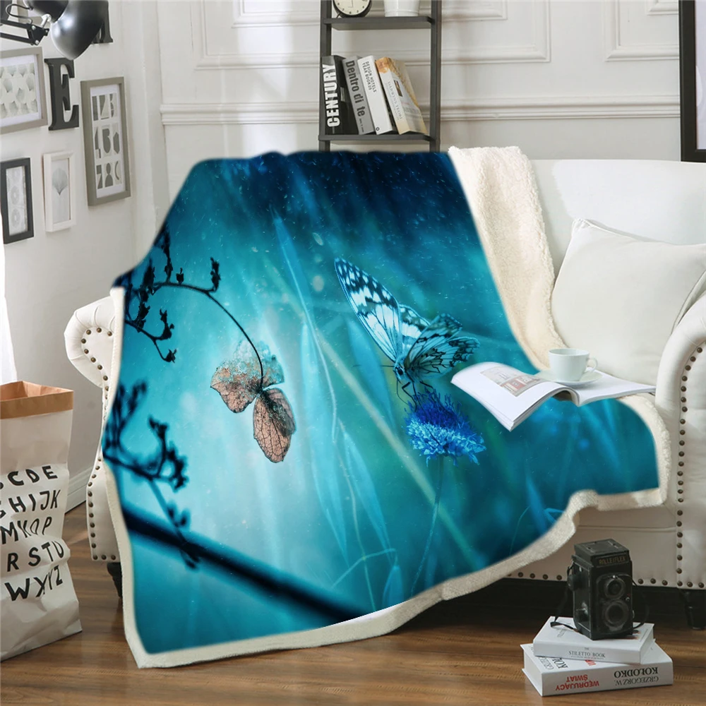 

Custom Butterfly Sherpa Blanket Fashion Throw Blanket for Kid Adult Warm Travel Quilt on Bed Sofa Bedding